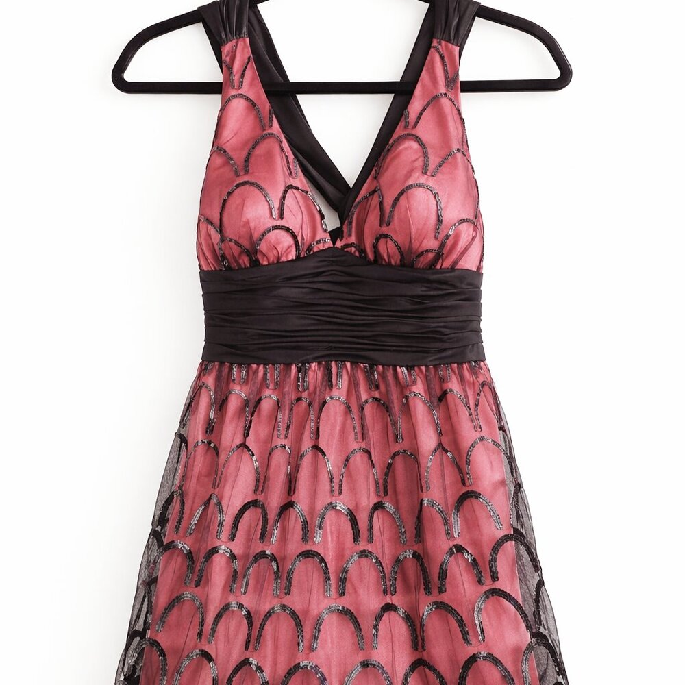 Nwt Adrianna Papell Sequin Cocktail Dress Pink Black Fit Flare Size 12